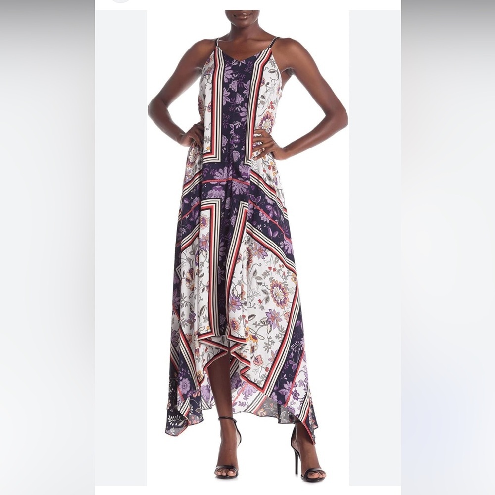 ✨ Nanette Lepore Blue floral multi hankerchief hem dress size 2 nwot